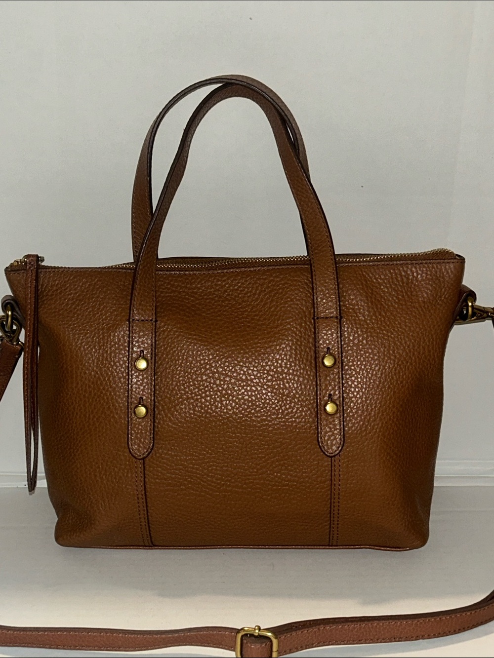 Fossil Jenna satchel hazelnut brown pebbled leather crossbody bag